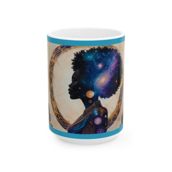 Celestial Portrait Ceramic Mug – Inspirational Coffee Cup for Space Lovers "She Holds the Galaxy. She Owns the Moment." - Image 11
