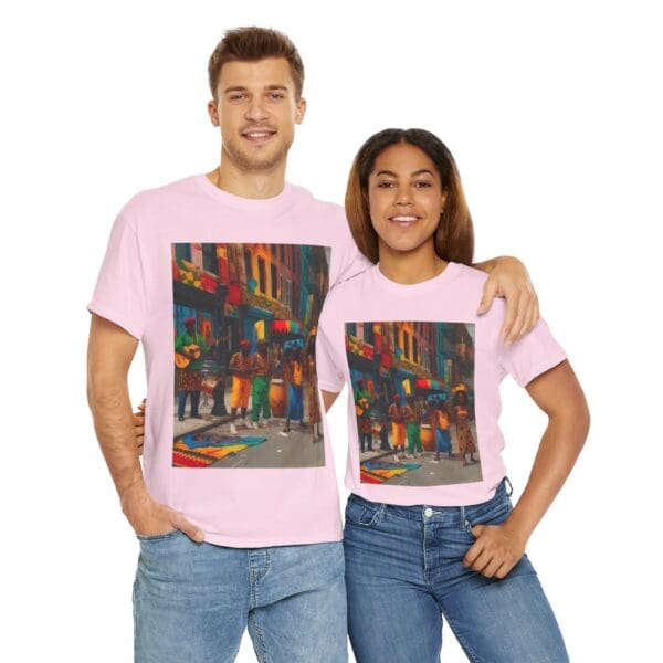 Vibrant Street Art Unisex Heavy Cotton Tee "Strings, Drums, and Stories in Motion. - Image 96