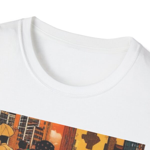 Cultural Vibes Unisex Softstyle T-Shirt - Art Inspired Design The Pulse of the City, The Strength of the Diaspora - Image 3