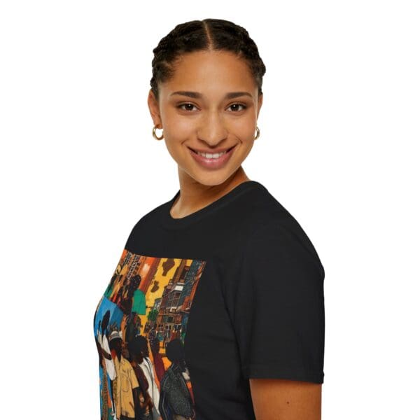 Cultural Vibes Unisex Softstyle T-Shirt - Art Inspired Design The Pulse of the City, The Strength of the Diaspora - Image 21