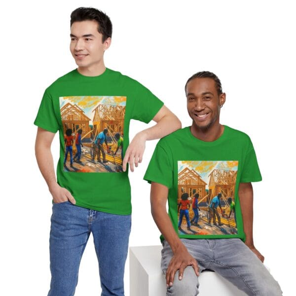 Inspirational Construction Worker Tee - Unisex Heavy Cotton Shirt Raising Walls, Uplifting Communities."  "Built by Us, Built for Us." - Image 84