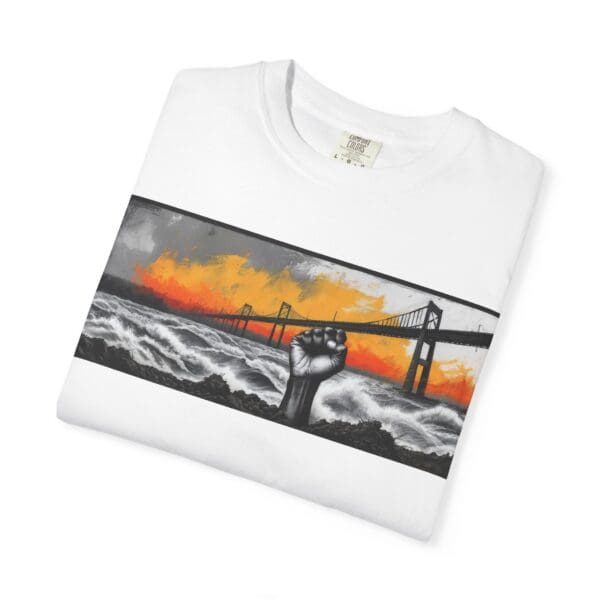 Empowerment Garment-Dyed Unisex T-Shirt - Bold Fist Design Defiant in the Storm, Rising in Strength - Image 3
