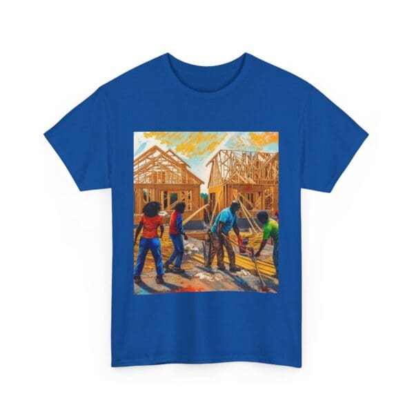 Inspirational Construction Worker Tee - Unisex Heavy Cotton Shirt Raising Walls, Uplifting Communities."  "Built by Us, Built for Us." - Image 101