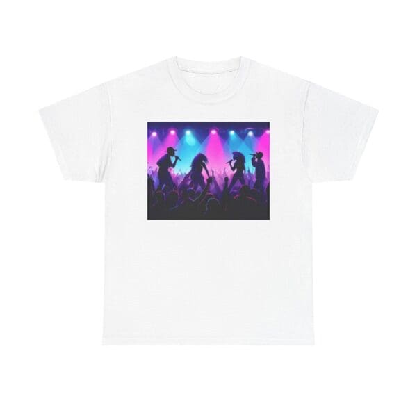Unisex Heavy Cotton Tee - Vibrant Concert Silhouette Design "Blue & Pink Glow, Hip-Hop Takes Flight."