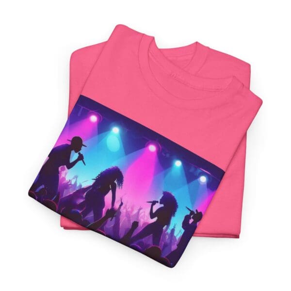 Unisex Heavy Cotton Tee - Vibrant Concert Silhouette Design "Blue & Pink Glow, Hip-Hop Takes Flight." - Image 72