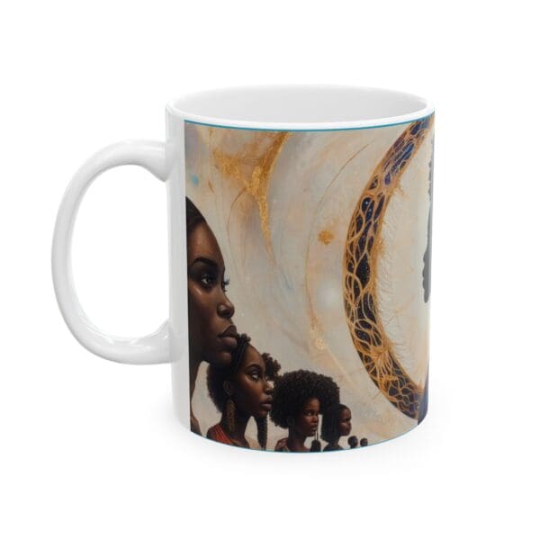 Celestial Portrait Ceramic Mug – Inspirational Coffee Cup for Space Lovers "She Holds the Galaxy. She Owns the Moment." - Image 3