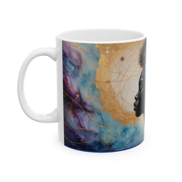 Cosmic Beauty Ceramic Mug - 11oz & 15oz | Inspirational Black Art Coffee Cup "Celestial Beauty. Timeless Power." - Image 3