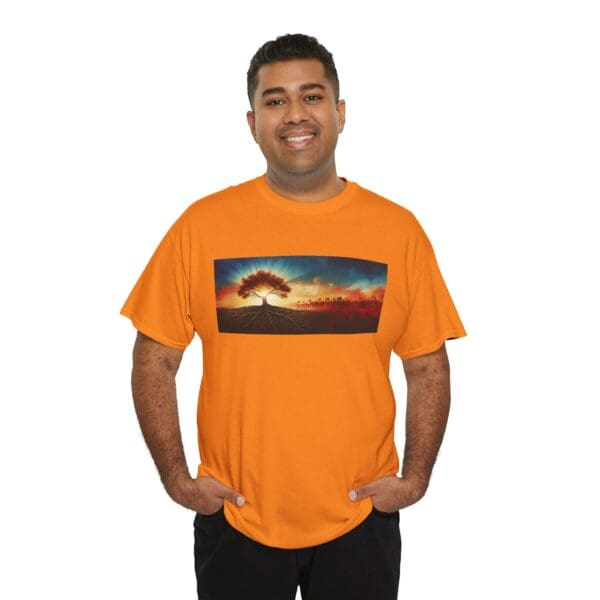 Nature-Inspired Unisex Heavy Cotton Tee with Tree Design "Guided by Resilience. United by Purpose."  "Where Roots R - Image 63