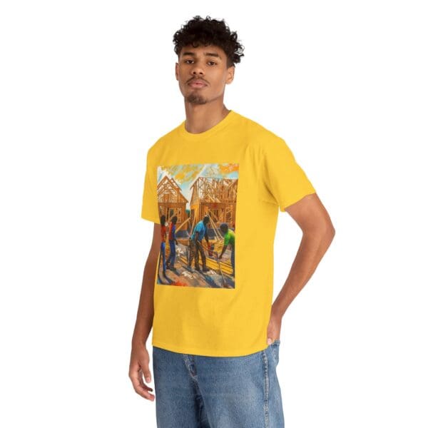 Inspirational Construction Worker Tee - Unisex Heavy Cotton Shirt Raising Walls, Uplifting Communities."  "Built by Us, Built for Us." - Image 50