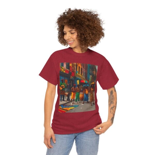 Vibrant Street Art Unisex Heavy Cotton Tee "Strings, Drums, and Stories in Motion. - Image 121