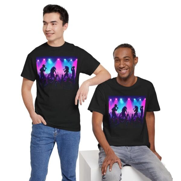 Unisex Heavy Cotton Tee - Vibrant Concert Silhouette Design "Blue & Pink Glow, Hip-Hop Takes Flight." - Image 26