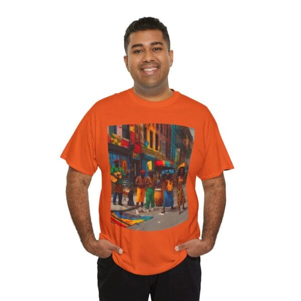 Vibrant Street Art Unisex Heavy Cotton Tee "Strings, Drums, and Stories in Motion. - Image 47