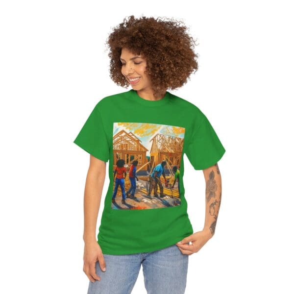 Inspirational Construction Worker Tee - Unisex Heavy Cotton Shirt Raising Walls, Uplifting Communities."  "Built by Us, Built for Us." - Image 81