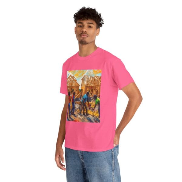 Inspirational Construction Worker Tee - Unisex Heavy Cotton Shirt Raising Walls, Uplifting Communities."  "Built by Us, Built for Us." - Image 136