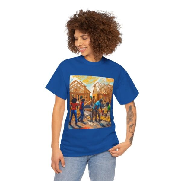 Inspirational Construction Worker Tee - Unisex Heavy Cotton Shirt Raising Walls, Uplifting Communities."  "Built by Us, Built for Us." - Image 105