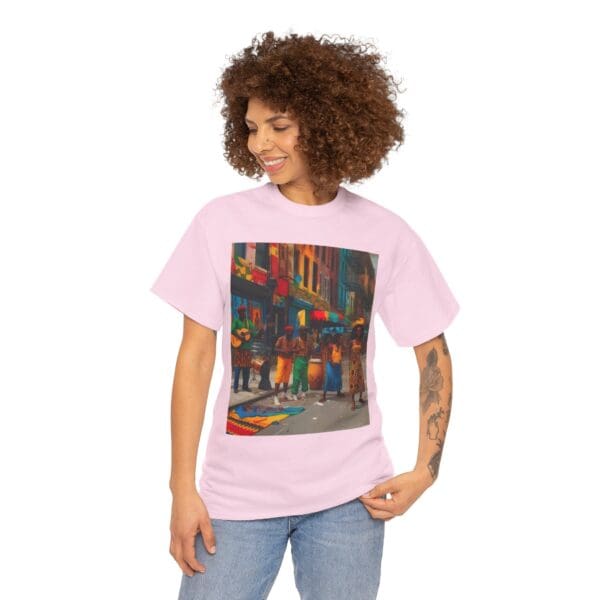 Vibrant Street Art Unisex Heavy Cotton Tee "Strings, Drums, and Stories in Motion. - Image 95