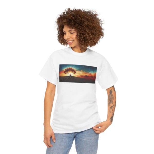 Nature-Inspired Unisex Heavy Cotton Tee with Tree Design "Guided by Resilience. United by Purpose."  "Where Roots R - Image 6