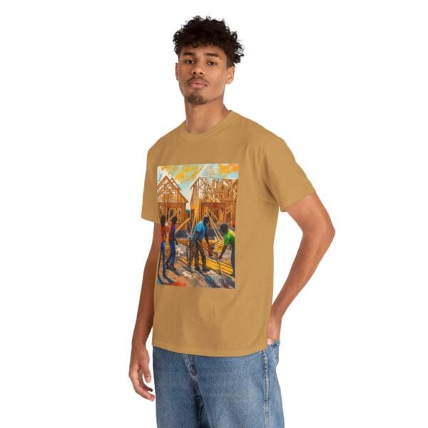 Inspirational Construction Worker Tee - Unisex Heavy Cotton Shirt Raising Walls, Uplifting Communities."  "Built by Us, Built for Us." - Image 27