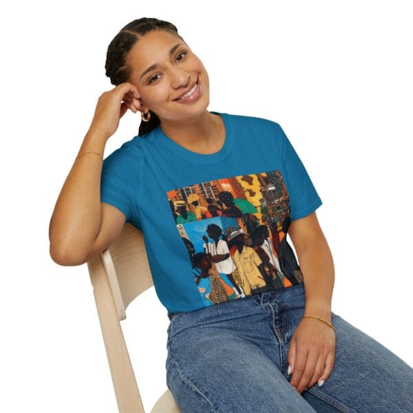 Cultural Vibes Unisex Softstyle T-Shirt - Art Inspired Design The Pulse of the City, The Strength of the Diaspora - Image 70