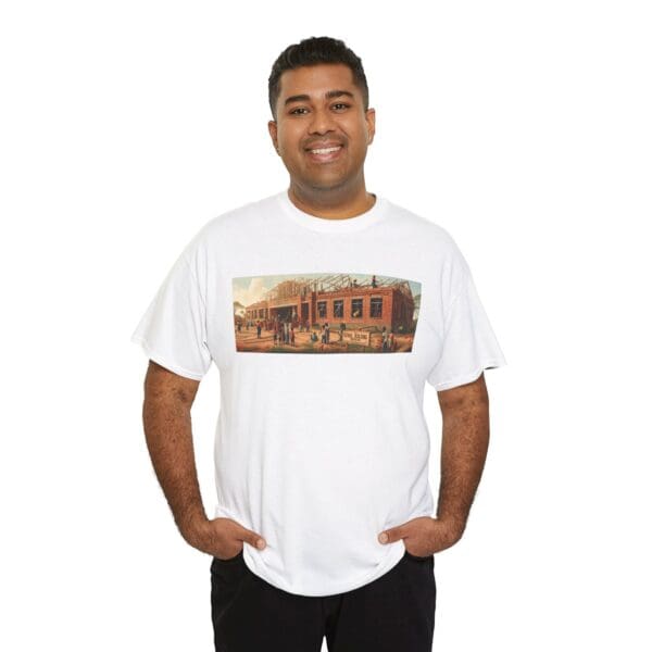 Artistic Unisex Heavy Cotton Tee - Vintage Scene Print "Where Walls Hold Wisdom and Dreams Take Flight." - Image 7