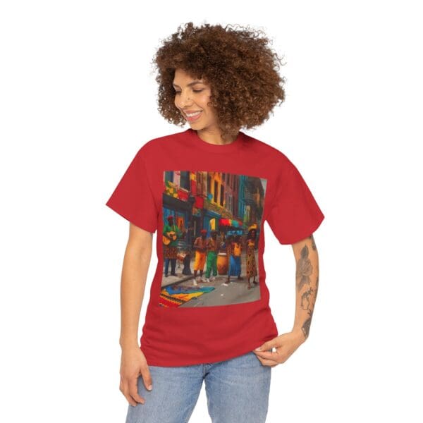 Vibrant Street Art Unisex Heavy Cotton Tee "Strings, Drums, and Stories in Motion. - Image 113