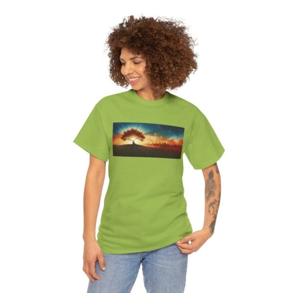 Nature-Inspired Unisex Heavy Cotton Tee with Tree Design "Guided by Resilience. United by Purpose."  "Where Roots R - Image 79