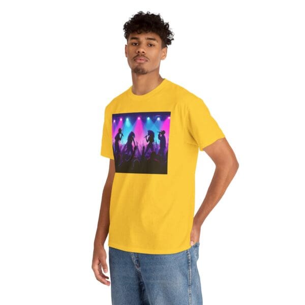 Unisex Heavy Cotton Tee - Vibrant Concert Silhouette Design "Blue & Pink Glow, Hip-Hop Takes Flight." - Image 33