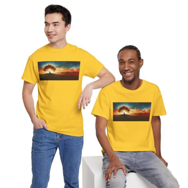 Nature-Inspired Unisex Heavy Cotton Tee with Tree Design "Guided by Resilience. United by Purpose."  "Where Roots R - Image 72