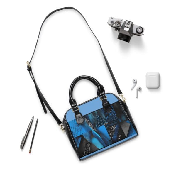 Stylish Blue Geometric Shoulder Handbag - Perfect for Everyday Use - Image 3