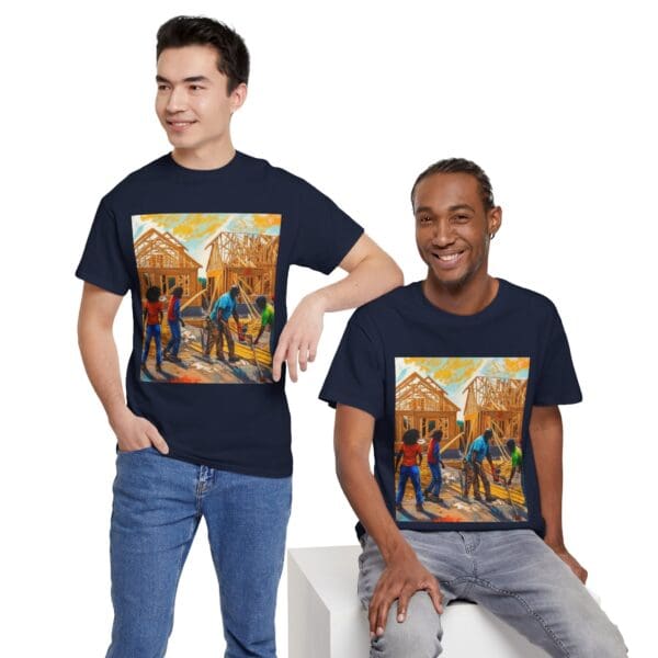 Inspirational Construction Worker Tee - Unisex Heavy Cotton Shirt Raising Walls, Uplifting Communities."  "Built by Us, Built for Us." - Image 117