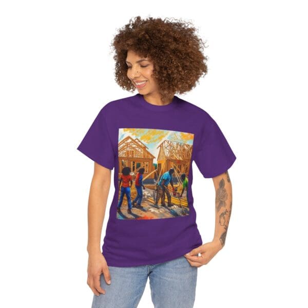 Inspirational Construction Worker Tee - Unisex Heavy Cotton Shirt Raising Walls, Uplifting Communities."  "Built by Us, Built for Us." - Image 125