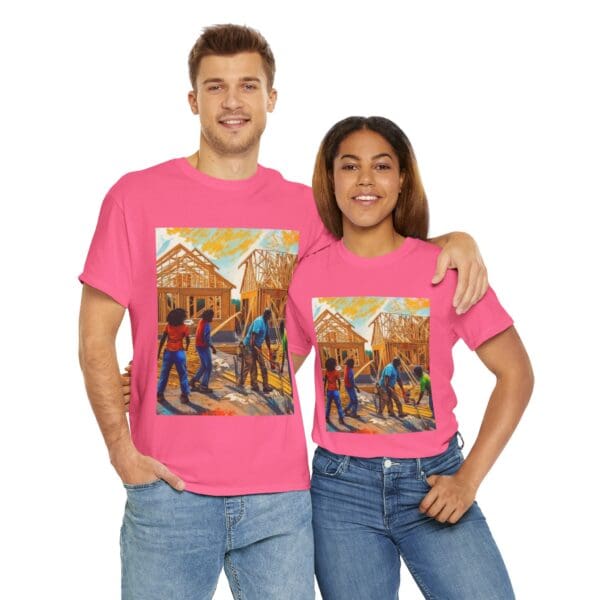 Inspirational Construction Worker Tee - Unisex Heavy Cotton Shirt Raising Walls, Uplifting Communities."  "Built by Us, Built for Us." - Image 141