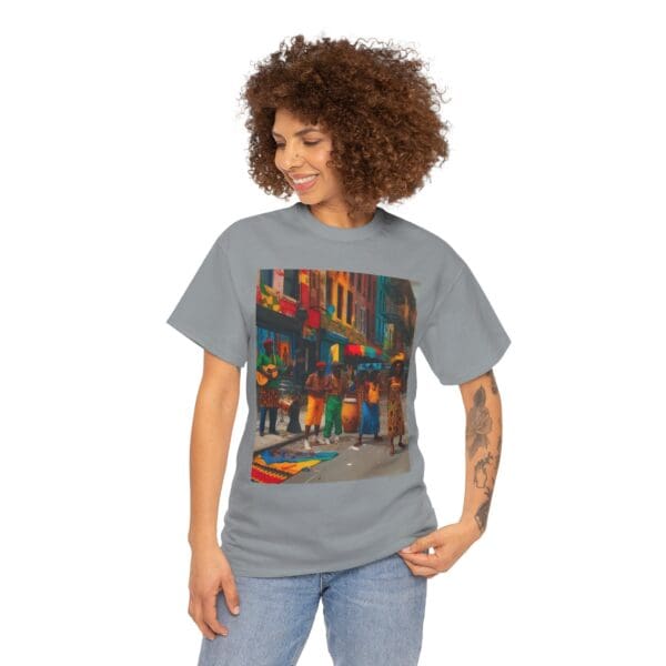 Vibrant Street Art Unisex Heavy Cotton Tee "Strings, Drums, and Stories in Motion. - Image 65