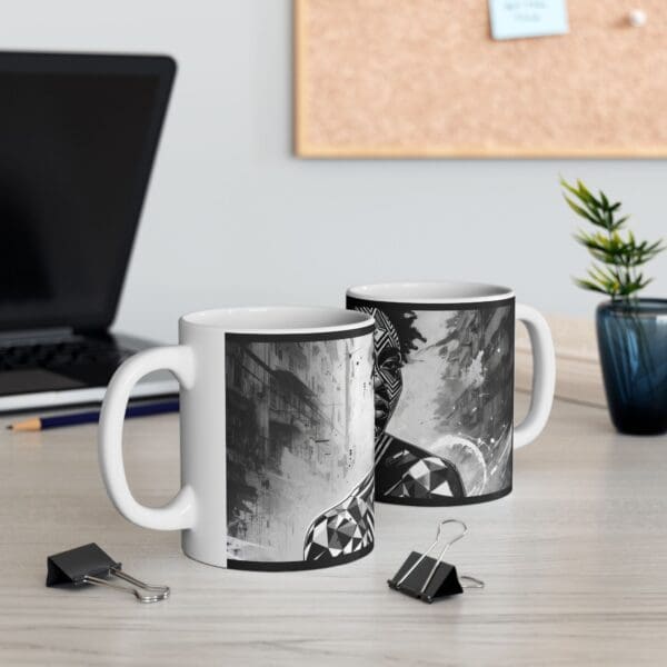 Black and White Art Ceramic Mug - 11oz & 15oz "Body as Canvas. Spirit as Fire." - Image 6