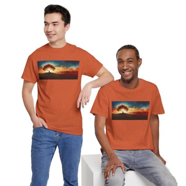 Nature-Inspired Unisex Heavy Cotton Tee with Tree Design "Guided by Resilience. United by Purpose."  "Where Roots R - Image 19