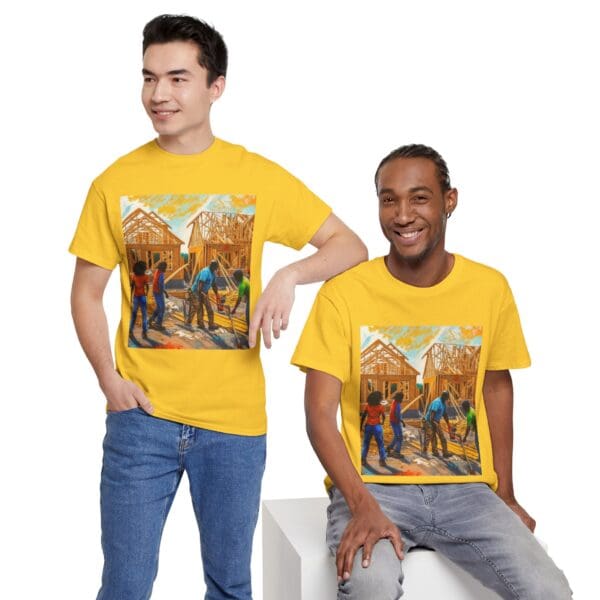 Inspirational Construction Worker Tee - Unisex Heavy Cotton Shirt Raising Walls, Uplifting Communities."  "Built by Us, Built for Us." - Image 52