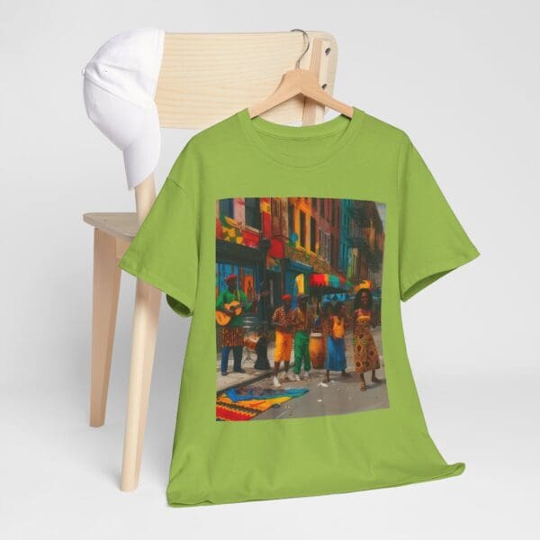 Vibrant Street Art Unisex Heavy Cotton Tee "Strings, Drums, and Stories in Motion. - Image 55