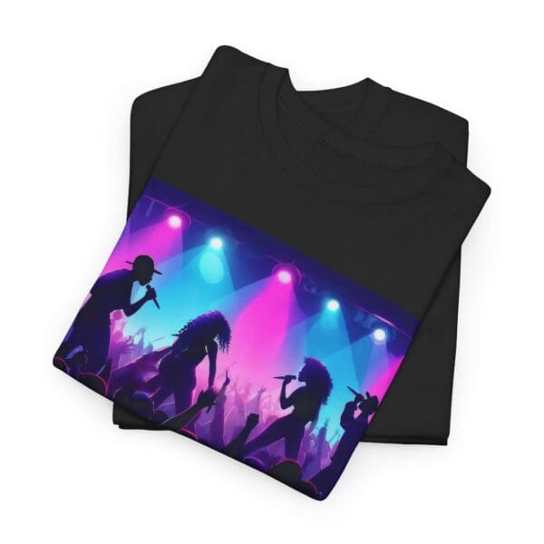Unisex Heavy Cotton Tee - Vibrant Concert Silhouette Design "Blue & Pink Glow, Hip-Hop Takes Flight." - Image 21