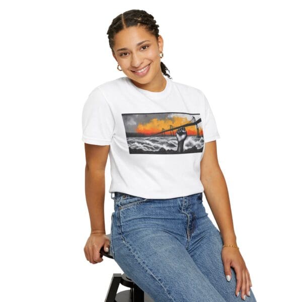 Empowerment Garment-Dyed Unisex T-Shirt - Bold Fist Design Defiant in the Storm, Rising in Strength - Image 6