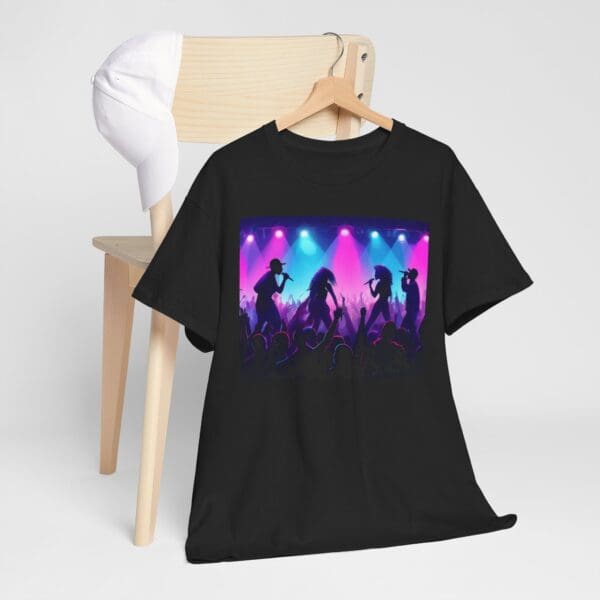 Unisex Heavy Cotton Tee - Vibrant Concert Silhouette Design "Blue & Pink Glow, Hip-Hop Takes Flight." - Image 22