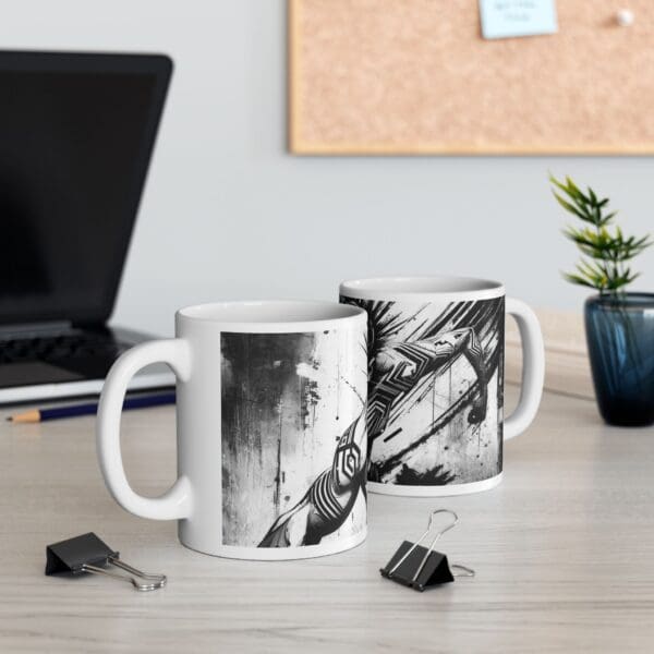 Urban Art Ceramic Mug - 11oz & 15oz - Bold Black and White Design crown of thorns design: - Image 6