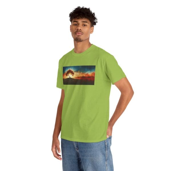 Nature-Inspired Unisex Heavy Cotton Tee with Tree Design "Guided by Resilience. United by Purpose."  "Where Roots R - Image 82
