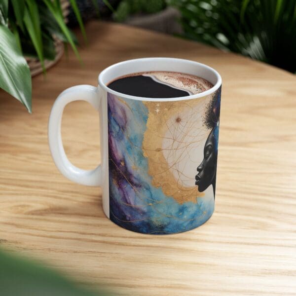 Cosmic Beauty Ceramic Mug - 11oz & 15oz | Inspirational Black Art Coffee Cup "Celestial Beauty. Timeless Power." - Image 9