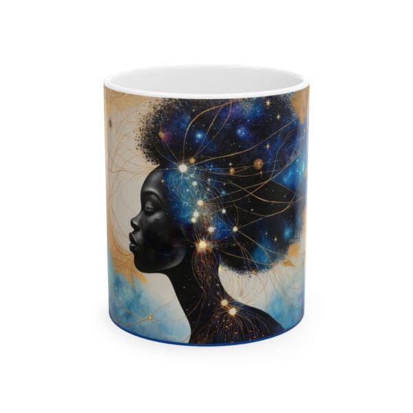 Cosmic Beauty Ceramic Mug - 11oz & 15oz | Inspirational Black Art Coffee Cup "Celestial Beauty. Timeless Power."