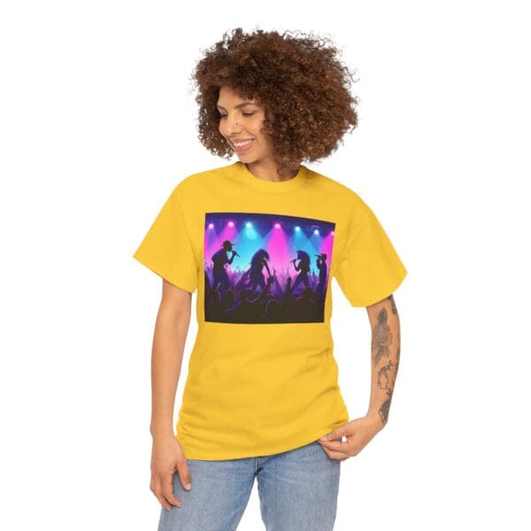 Unisex Heavy Cotton Tee - Vibrant Concert Silhouette Design "Blue & Pink Glow, Hip-Hop Takes Flight." - Image 32