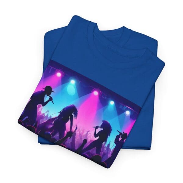 Unisex Heavy Cotton Tee - Vibrant Concert Silhouette Design "Blue & Pink Glow, Hip-Hop Takes Flight." - Image 62