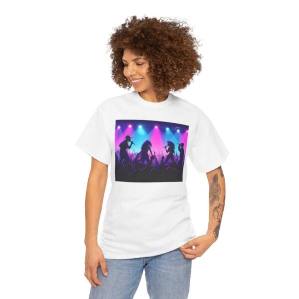 Unisex Heavy Cotton Tee - Vibrant Concert Silhouette Design "Blue & Pink Glow, Hip-Hop Takes Flight." - Image 5