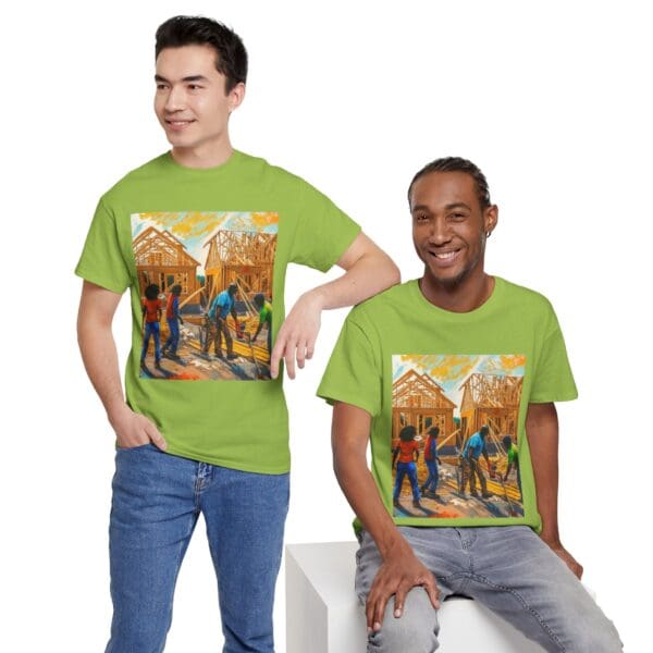 Inspirational Construction Worker Tee - Unisex Heavy Cotton Shirt Raising Walls, Uplifting Communities."  "Built by Us, Built for Us." - Image 62