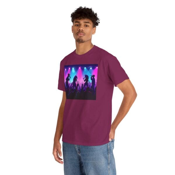 Unisex Heavy Cotton Tee - Vibrant Concert Silhouette Design "Blue & Pink Glow, Hip-Hop Takes Flight." - Image 94