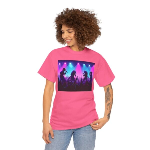 Unisex Heavy Cotton Tee - Vibrant Concert Silhouette Design "Blue & Pink Glow, Hip-Hop Takes Flight." - Image 74
